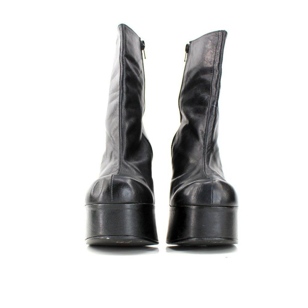 Luichiny Black Leather Platform Ankle Boots Round Toe Spool Heel Spain 37 - Picture 4 of 16